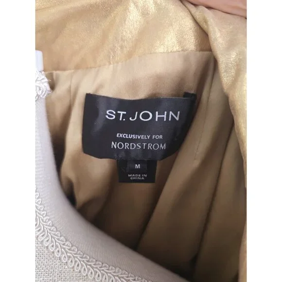 St John Gold Metallic Lambs Leather Silk 80s Retro Shimmer Bomber Zip Jacket M